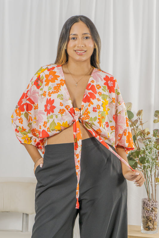 BLUSA KATHIA MULTICOLOR FLORES NARANJA