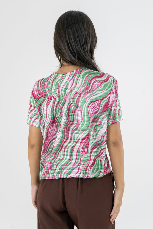 CAMISETA PLIZADA MULTICOLOR VERDE