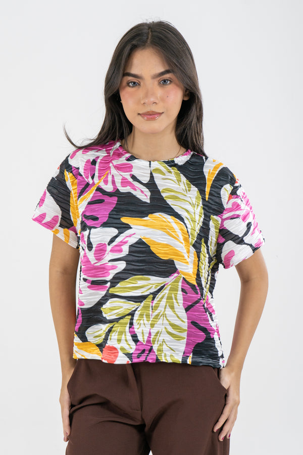 CAMISETA PLIZADA MULTICOLOR NEGRO