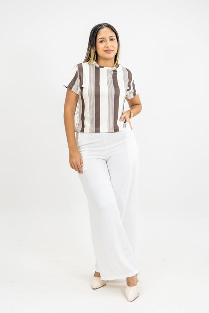 CAMISETA EN MALLA - COLOR MARRON