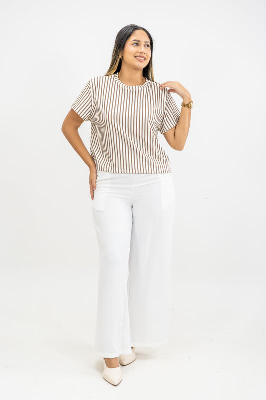 CAMISETA EN MALLA - COLOR BEIGE