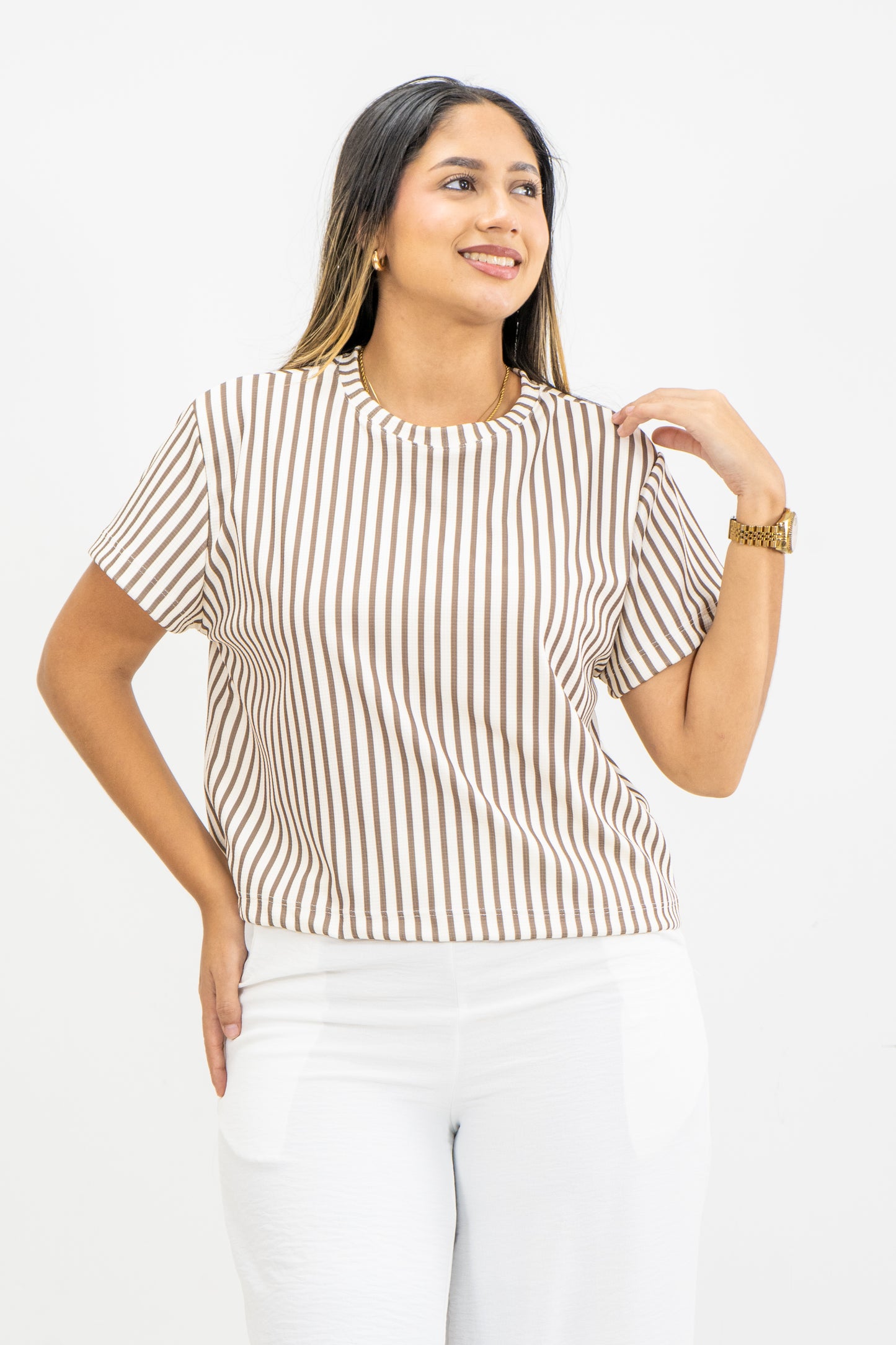 CAMISETA EN MALLA - COLOR BEIGE