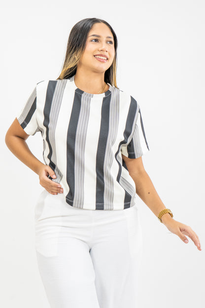 CAMISETA EN MALLA - COLOR NEGRO/GRIS