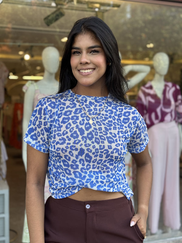 BLUSA MALLA - ANIMAL PRINT AZÚL