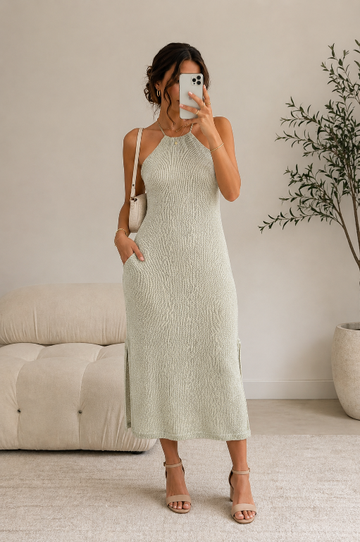 VESTIDO HALTER SALVIA
